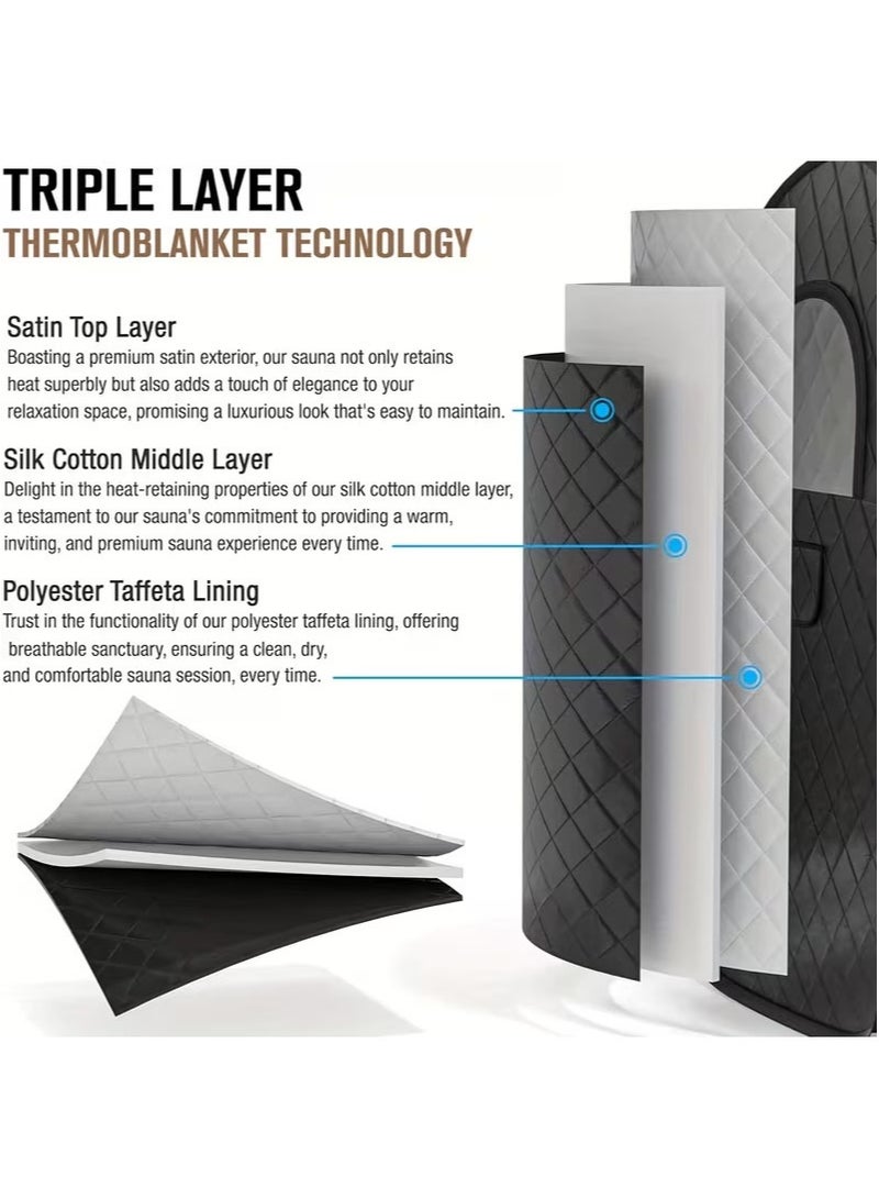 ايكانبو كابينة ساونا منزلية محمولة، صندوق ساونا بخار منزلي خماسي الأضلاع، لراحة الجسم والعقل، تتضمن مولد بخار وكرسي قابل للطي، 9 إعدادات لدرجة الحرارة، مناسبة لصالات الرياضة واليوغا والبيلاتس والحمامات الساخنة والمنتجعات الصحية (أسود) - Image 5